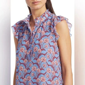 A.L.C. Foley High Neck Floral Top Flutter Sleeve Cotton Silk Feminine Womens 12